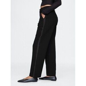 New Gap Tuxedo Pants 12 Tall 365 Mid Rise Satin Trim Straight Leg Trousers Black